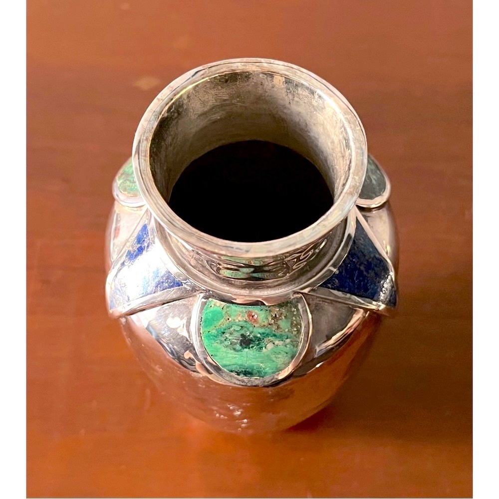 💚Emilia Castillo Ltd Ed. Malachite & Lapis Semi Precious Sterling Silver Vase💙 - Picture 5 of 7